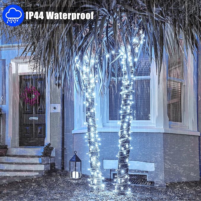 99ft 300 LED String Lights Indoor - White Christmas Lights Outdoor Waterproof Clear Wire, 8 Modes Connectable Twinkle Fairy String Lights Plug in for Outside Room Bedroom Party Wedding Decorations