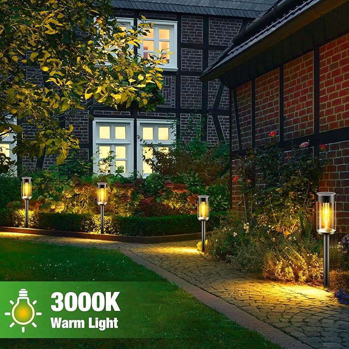 nipify LED Solar Pathway Lights Outdoor, 4 Packs Waterproof Solar Powered Walkway Light, Auto On/Off Solar Yard Lighting for Garden Lawn Path Outside Sidewalk(Warm White)