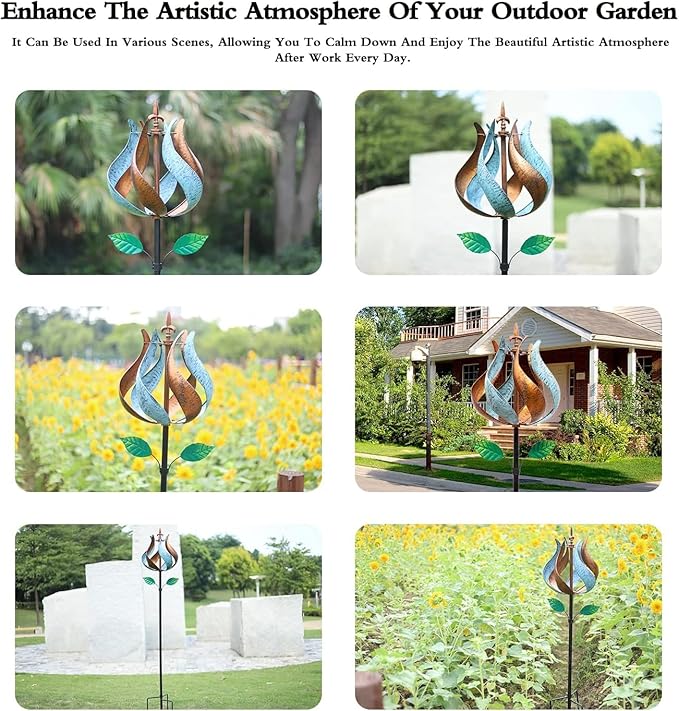 Wind Spinners for Yard and Garden, Wind Spinners Outdoor Metal Large 360 Degrees, Birthday Gifts for Women Family Outdoor Decor(Tulip 75'' x 14'')
