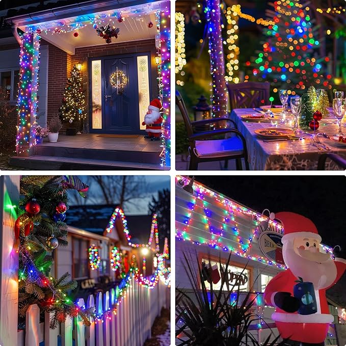 JMEXSUSS 400 LED Christmas Tree Lights Plug in with Remote, 132ft Multicolor Christmas Lights Outdoor Waterproof, 8 Modes Mini String Lights for Patio Yard Party Decorations, EXS-S-0400-R