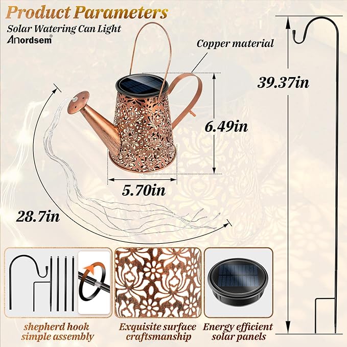 Watering Can Light Solar Powered: Garden Lights Waterproof Outdoor Yard Decoration - Flower Lanterns Hanging Patio Proch Pathway Decor - Gardening Birthday Gifts for Women Mom Wife Grandma