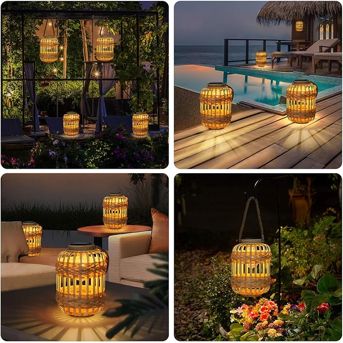 Solar Rattan Light - Outdoor Waterproof Solar Lanterns for Garden, Yard, Patio, Porch, Trees, Lawn, Pathway