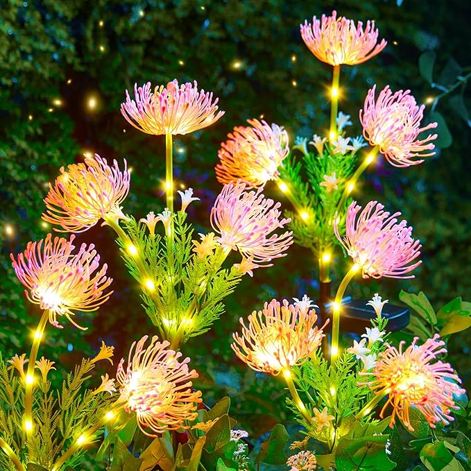 Brightown Outdoor Solar Garden Lights - 4 Pack LED Flower Lights with Glowing Flowers & Stems, Realistic, Bigger Solar Panel, Waterproof for Yard Patio Home, Pink