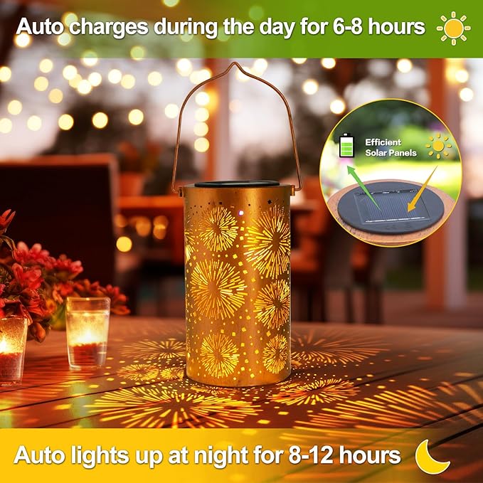 Mothers Day Gifts, 2 Pack Fireworks Solar Lanterns Outdoor Hanging Lantern Lights, Waterproof LED Garden Decorative Light for Patio Yard Pathway Lawn Front Porch Tree