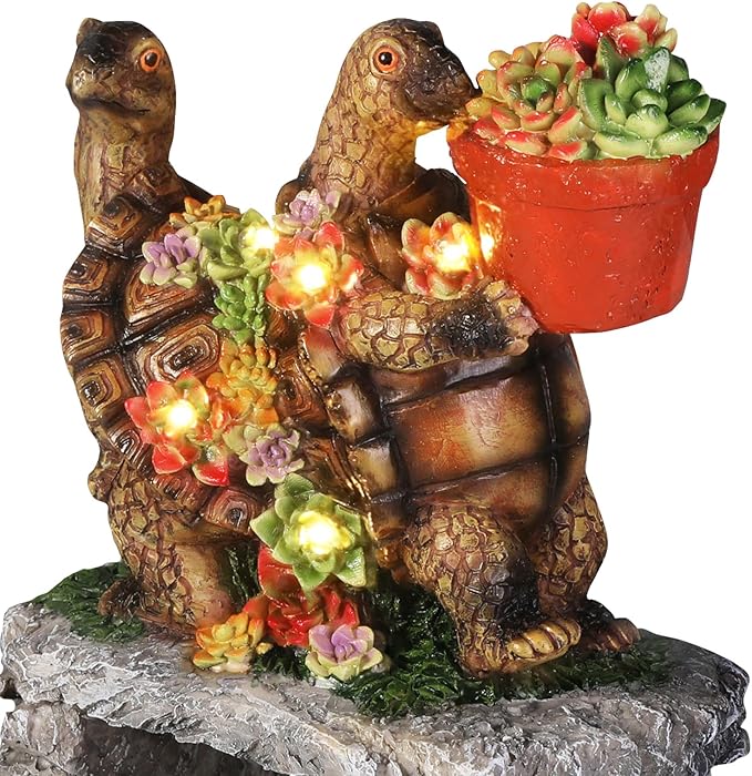 Turtle Solar Statues Gutter Downspout Extension Statues Garden Decoration,Animal Resin Statue Outdoor Decor,Downspout Diverter,3"×4" Downspout Extender Diverter Splash Block