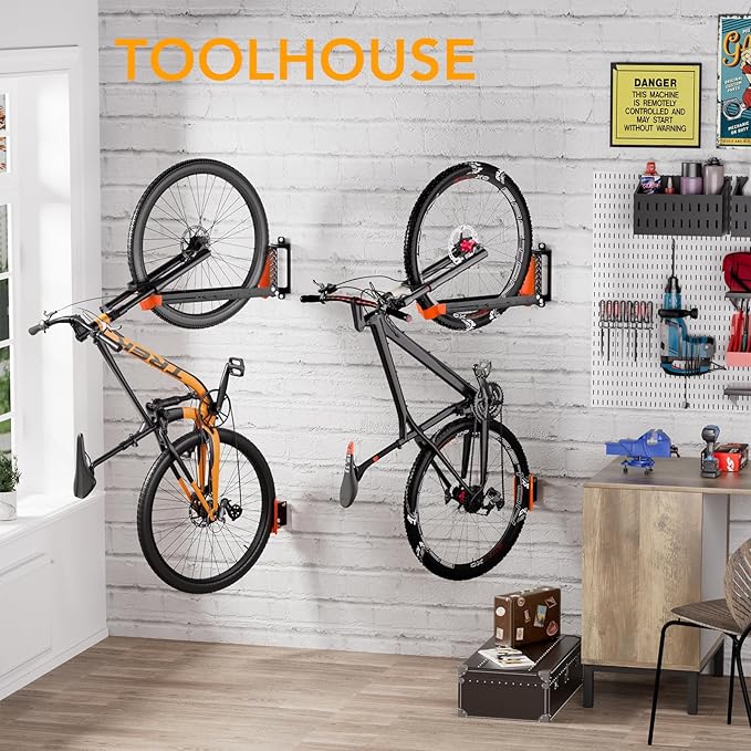 Swivel Bike Rack Wall Mount, Bike Hangers for Garage, Space-Saving Vertical Bike Holder, Holds up to 77 lbs, Bicycle Wall Hanger Storage, No Heavy Lifting Required Indoor Hanging Bike Rack-Orange