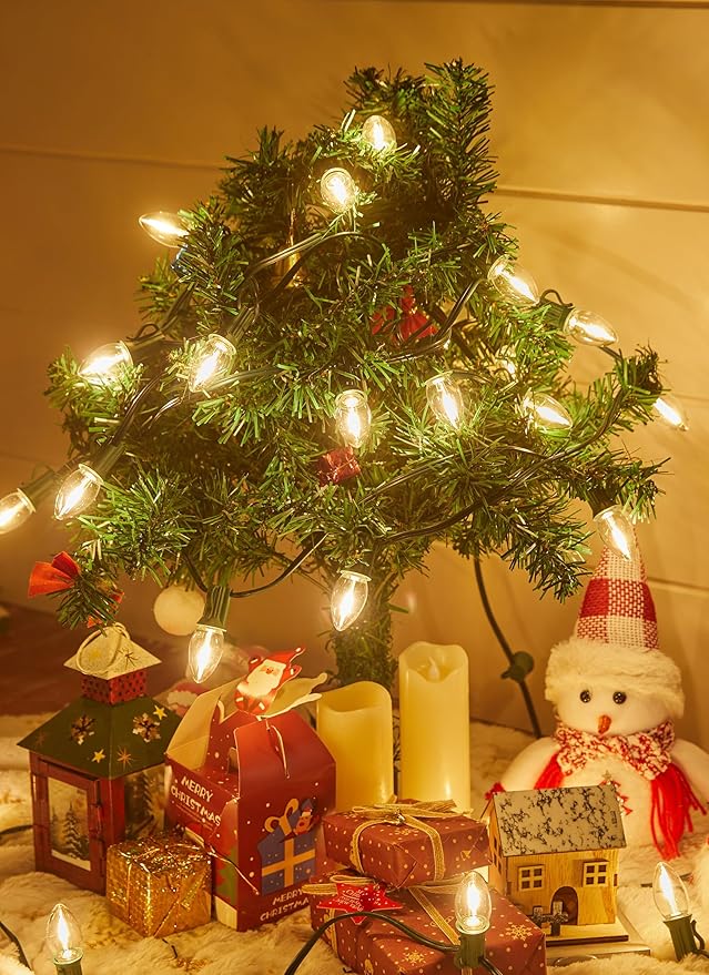 LED Christmas String Lights, 100FT C7 Vintage Christmas Lights with 104 Bulbs(4 Spare), Commercial Connectable Christmas Tree Lights for Xmas Holiday Roofline Garden Wedding Decor