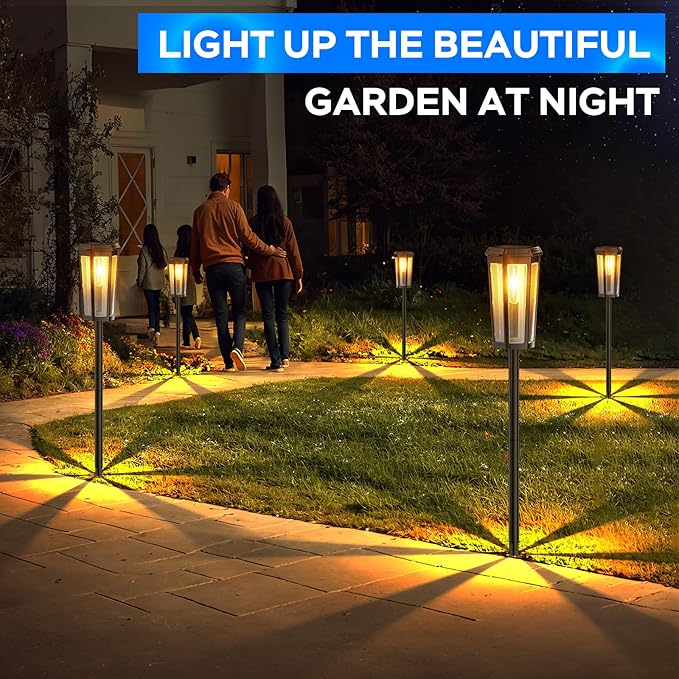 Solar Pathway Lights Outdoor 4 Pack IP65 Waterproof Solar Lights for Garden Yard Solar Powered Landscape Lighting for Patio Walkway Driveway Pathway (Warm Light)