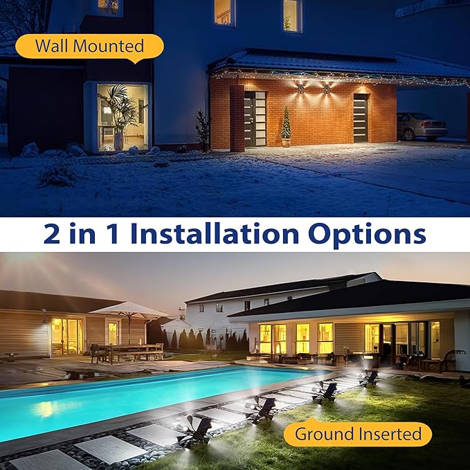 Solar Lights Outdoor Waterproof IP68, 360° Adjustable 4 Modes Solar Powered Spot Lights for Yard Garden Landscape, Bright Led Flood Lightings for Outside Wall Tree House Pathway (Cold White/2 Pack)