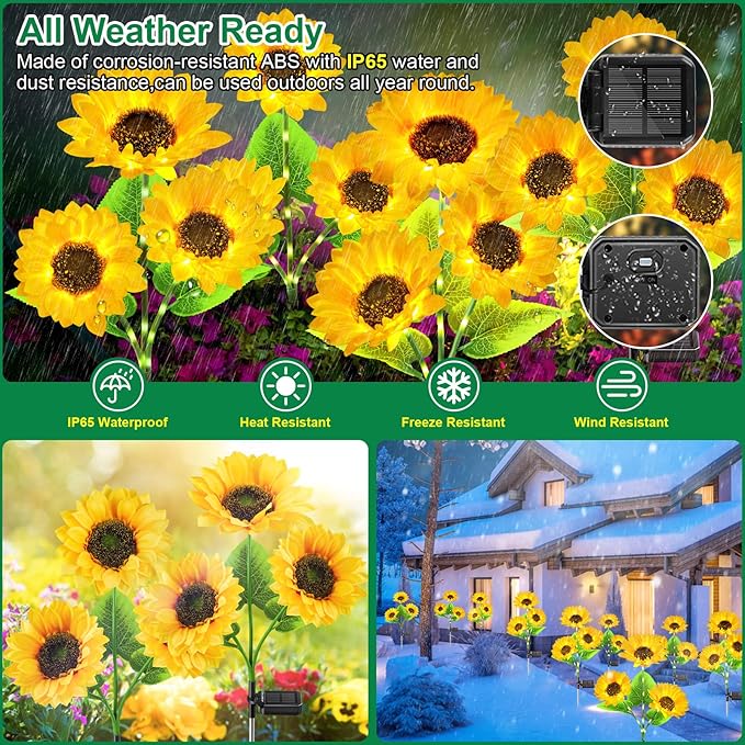 Outdoor Solar Garden Lights, 2024 Upgraded Waterproof Outdoor Solar Lights with 9 Bigger & Brighter Sunflowers, Garden Lights Solar Powered Outdoor Lights for Outside Patio Yard Decorations