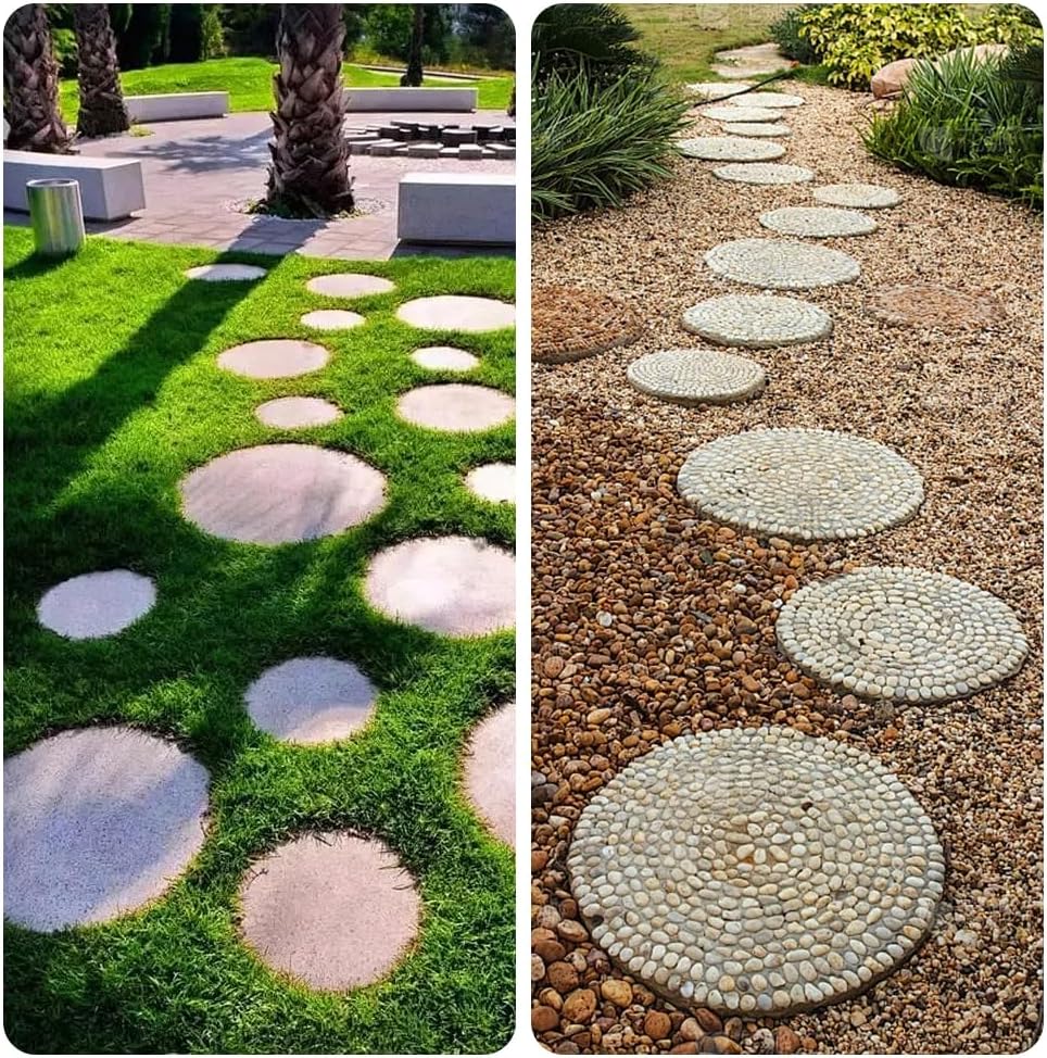 6 Pcs Round Stepping Stone Molds, 3 Size Reusable Cement Molds for Concrete, 8''/9.4''/ 10.8'' Plastic Concrete Mold for Casting Garden and Walkway