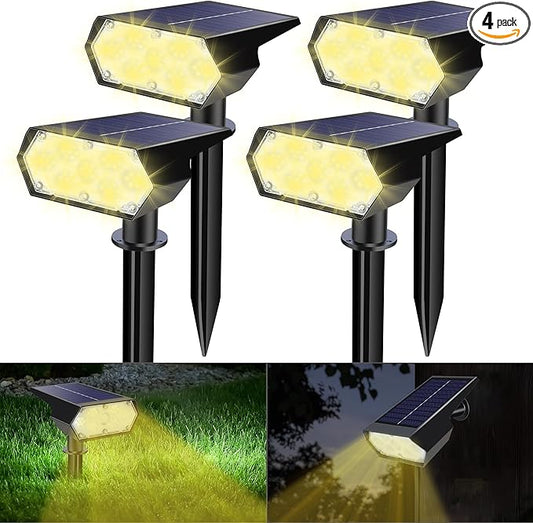Solar Spot Light Outdoor, 49 LED Lights for Outside, 2 Modes Solar Powered Spotlights, Waterproof Pathway Light for Garden Yard Walkway Driveway Landscape Decorations (4 Pack-Warm White)