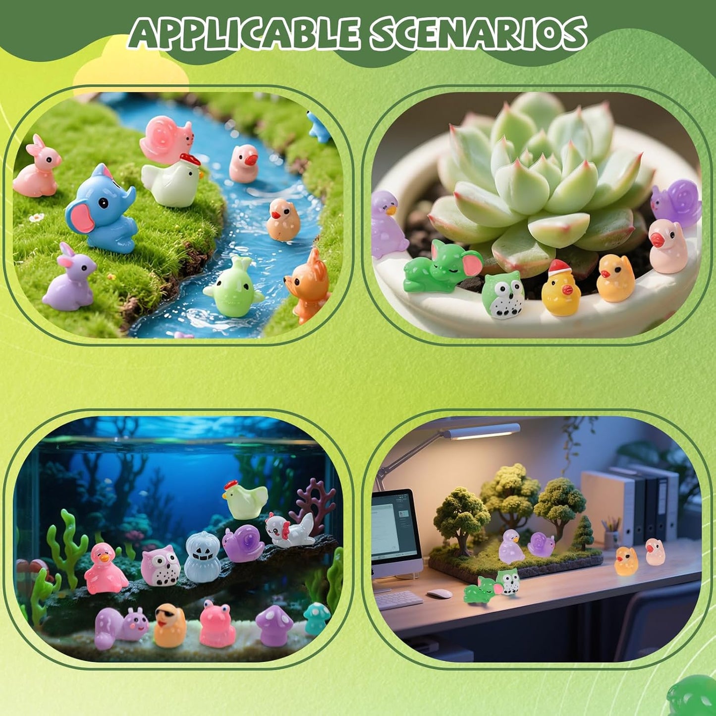 150 PCS Luminous Mini Resin Animals, Glow in The Dark Fairy Garden Decor, Mini Ducks Frogs Turtles Figurines for Aquarium, Terrarium, Slime Charms & Potted Plant Landscape Decoration