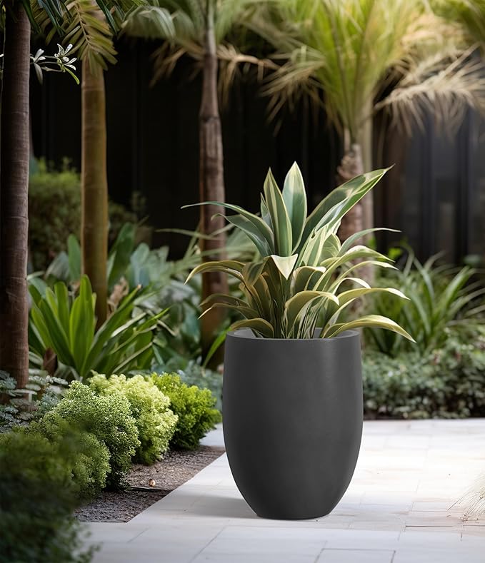 Kante 21.7" H Natural Concrete Tall Planter, Large Outdoor Indoor Decorative Pot with Drainage Hole and Rubber Plug, Modern Round Taper Style for Home and Patio Burnished Black
