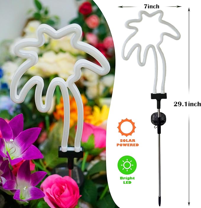 SunKite Solar Garden Lights - Coconut Solar Decorative Stake Lights Outdoor Waterproof Solar Neon Lights for Garden,Yard, Lawn, Pathway,Patio,Backyard,Pool,Hawaii Decor(2 Pack)