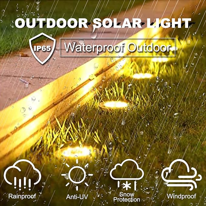 Solar Ground Lights-Waterproof Solar Lights Outdoor Garden- Solar Disk Lights-Upgraded 16LED Bright in-Ground Lights-Landscape Lights for Pathway, Yard, Lawn, Patio, Walkway (16 Pack Warm Light)