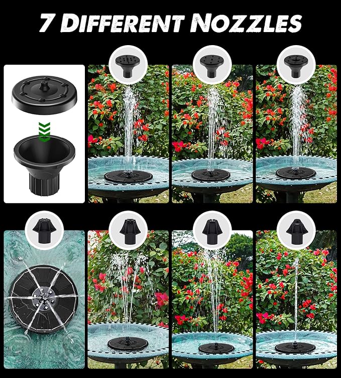 Solar Fountain Glass Panel with 2200 mah Battery, 3.5W Floating Solar Water Fountain with 4 Fixed Rods, Solar Fountain Pump for Bird Bath, Garden, Pond, Pool, Outdoor-Colorful Lights