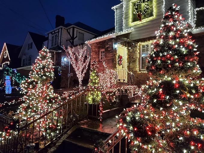 YIQU 2-Pack 66FT C9 Christmas String Lights Outdoor, 100LED Waterproof Green Wire Plug in Led Fairy String Lights for Xmas Tree Indoor Garden Patio Wedding Party Decoration (Red and White)