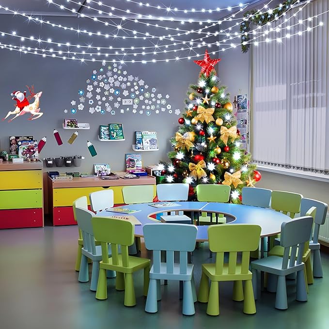 KNONEW 99ft 300 LED Christmas Lights Outdoor String Lights 8 Modes & Memory Fairy Light Plug in Waterproof LED String Lights for Xmas Yard Tree Wedding (Cool White)