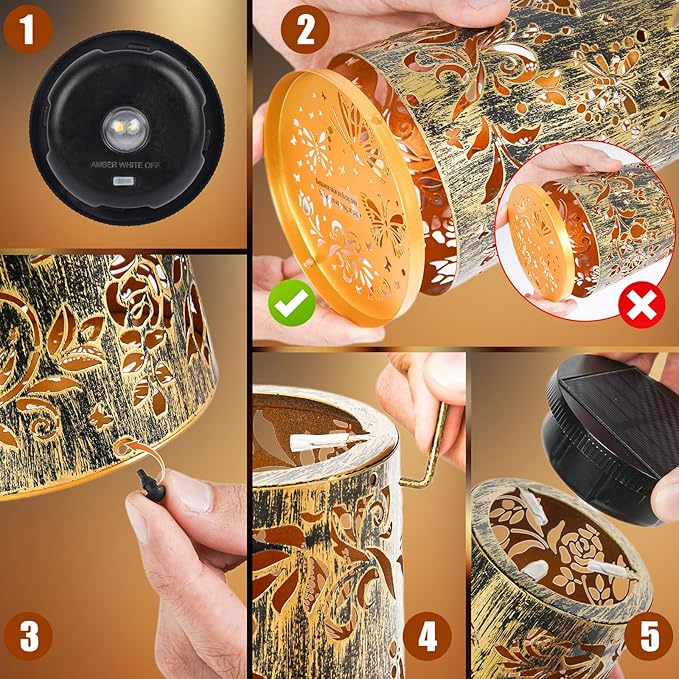 Waterproof Metal Hanging Solar Lantern, Decorative Outdoor Butterfly Light for Garden or Yard Use, Cool/Warm Lighting, 2 Pack