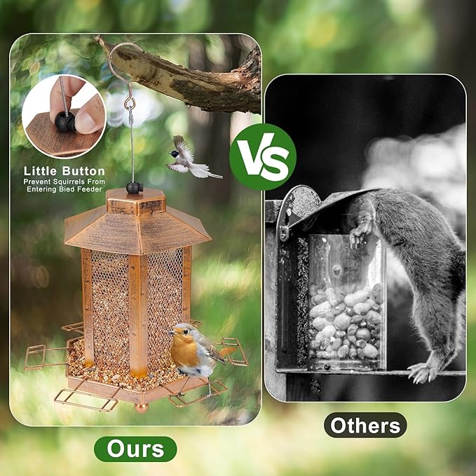 Lantern-Shaped Metal Bird Feeder for Outdoor Hanging, 3.5LB Large Capacity, Garden Decoration - Attracts Wild Birds, Durable Outdoor Bird Feeding Station for Garden Yard Outside Backyard