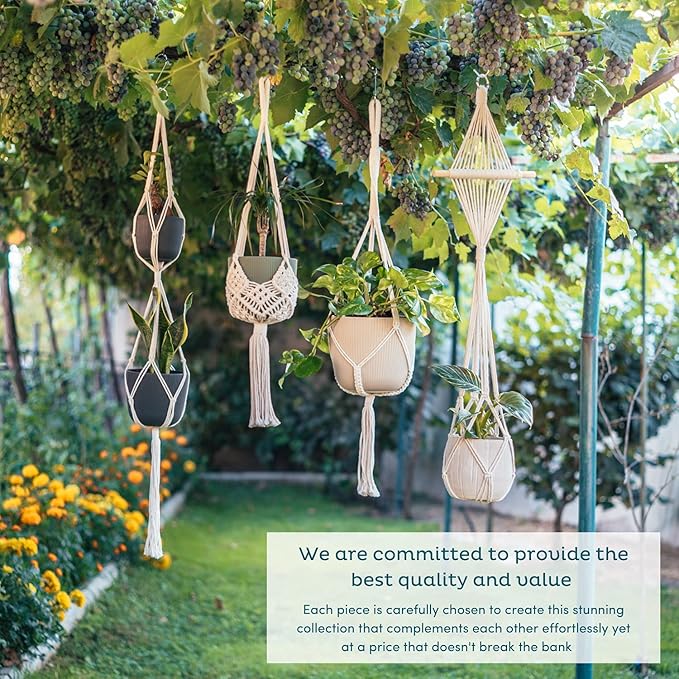 Nook Theory 4-Pack Macrame Plant Hanger - with 8 Ceiling Hooks - Hanging Planter Indoor Outdoor - Hanging Plant Holder - Decorative Bohemian Plant Hangers - Hanging Plants (Cream)