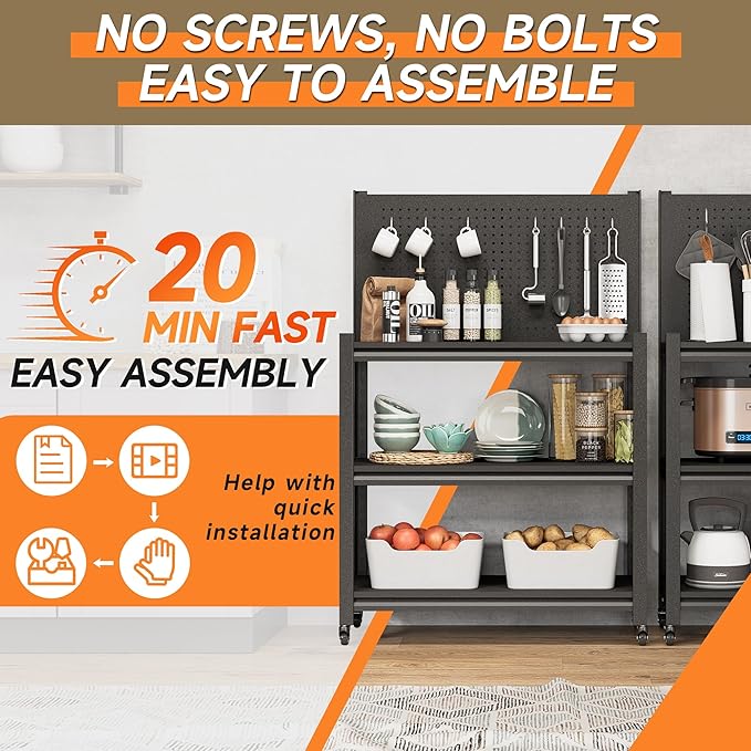 Workbench with Pegboard, Adjustable Heavy Duty Work Table with Wheels, Heavy Duty Workstation, Metal Tool Work Bench for Garage Warehouse Workshop, 48" H x 18" D x 34" W, Black