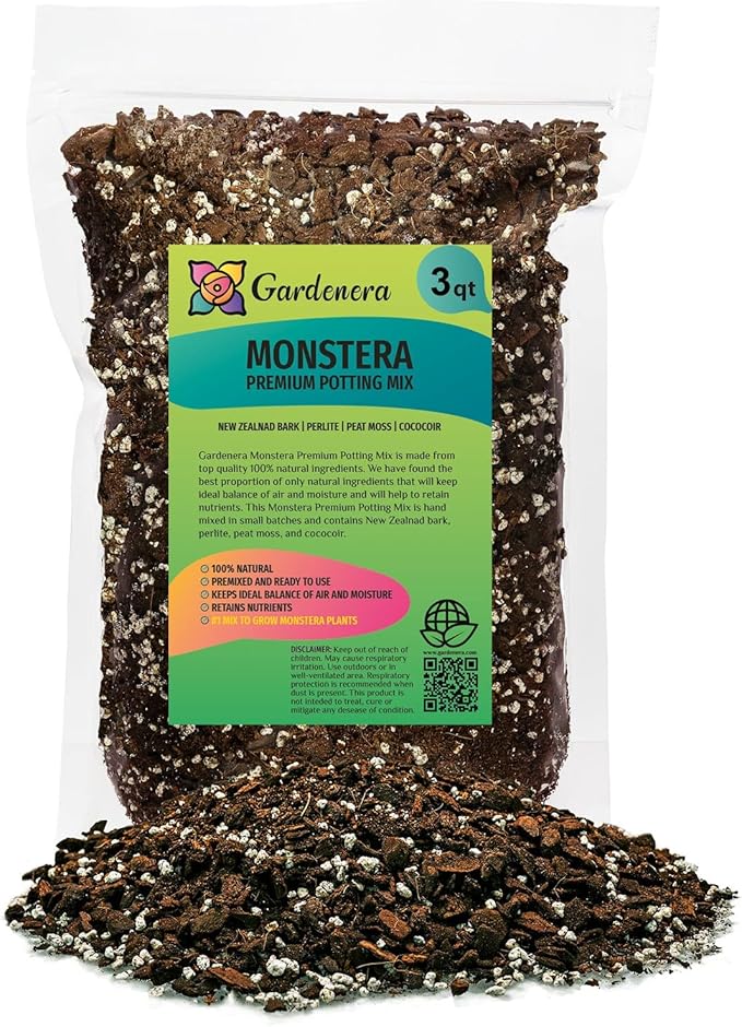 Premium Monstera Potting Soil - Quick Drain Potting Soil for Growing and Repotting Monstera Deliciosa/Swiss Cheese Plant - 3 Quart Bag