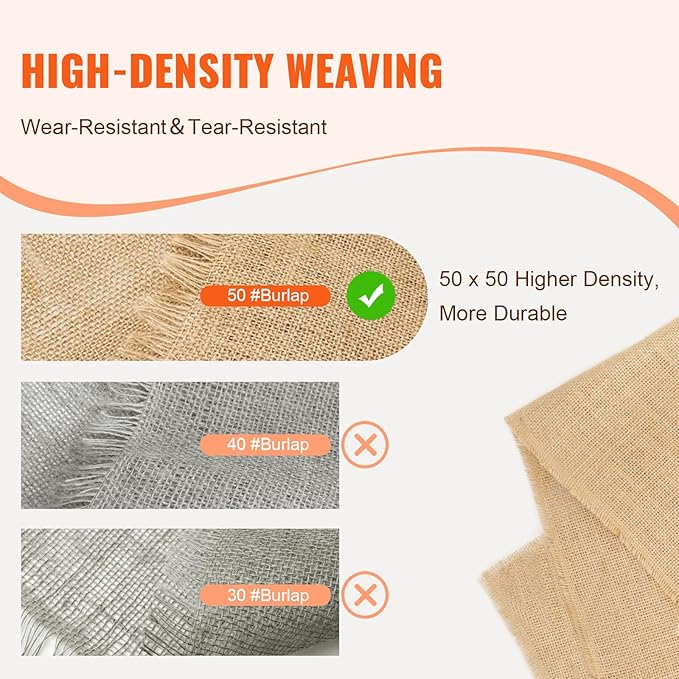 VEVOR Burlap Fabric Roll, 40” x 300 ft High Density Natural Jute Fiber Material for Outdoor Plant Care, Tree Wrap Roll, Decor, DIY Crafts, Wedding, Garden Weed Barrier, Plants & Trees Winter Covering
