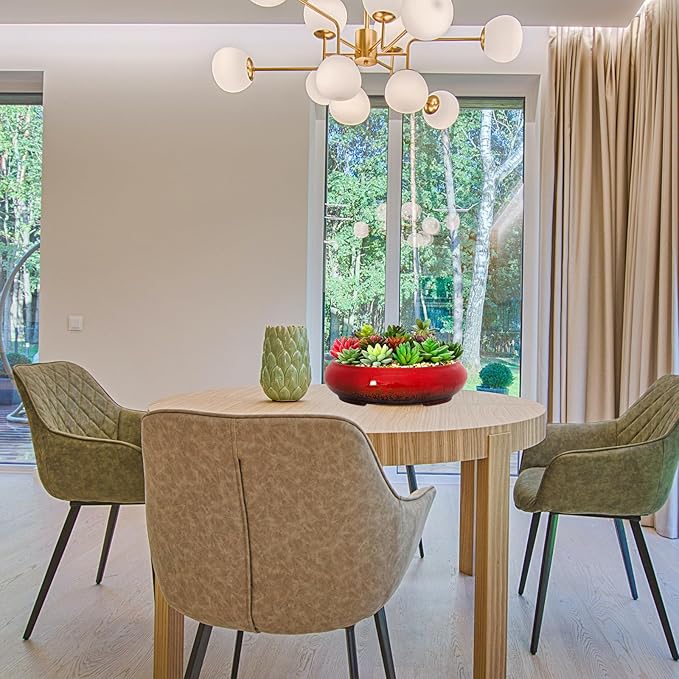 ARTKETTY Succulent Pots - 11.5 Inch Ceramic Bonsai Pots with Drainage, Large Shallow Succulent Planters for Indoor Outdoor Plants, Round Glazed Cactus Flower Plant Container Bowl Home Desk Decor(Red)