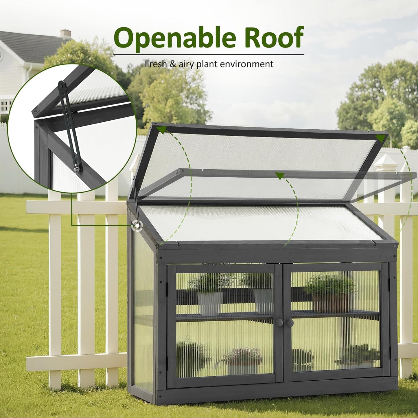 MCombo 2-Tier Wooden Cold Frame Garden Greenhouse Raised Flower Planter Shelf Bed Protection 6057-0160 (Dark Grey)