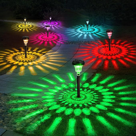 Solar Pathway Lights 8 Pack, Outdoor Solar Yard Lights, RGB Color Changing+Warm White, IP67 Waterproof for Garden Path Backyard Christmas Lawn Landscape Decorative