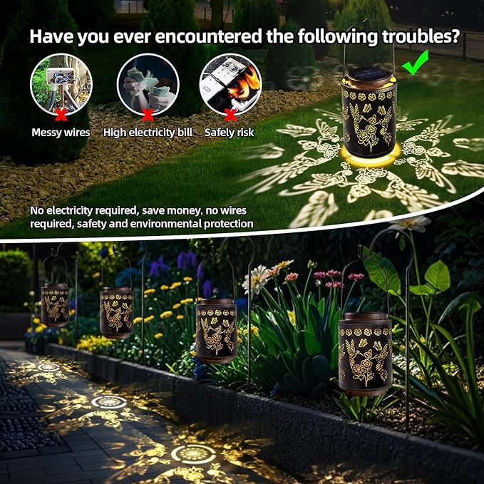 Solar Lanterns Outdoor Waterproof Hummingbird Garden Decor, Hanging Metal Lights for Yard, Patio, Fence, Porch, Pathway Decoration, Ideal Gift for Women, Mom, Grandma