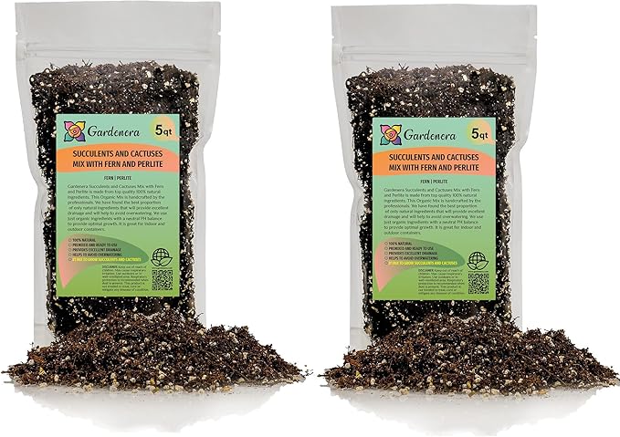 Fern + Perlite Soil Mix - 10 Quart - for Repotting and Planting Succulents and Cactuses (2 Bags of 5 Quart)