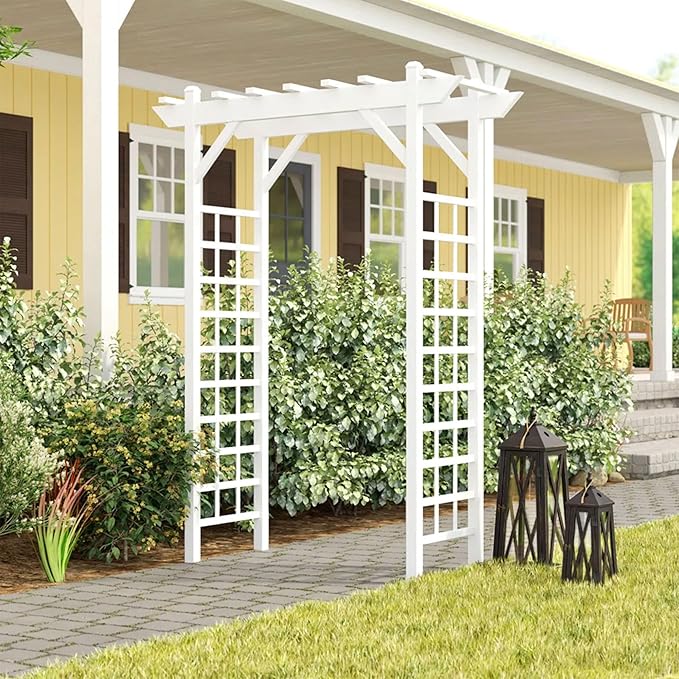 Dura-Trel PVC Garden Arbor, Arch Support for Climbing Plants, Providence, White, 64" x 85"