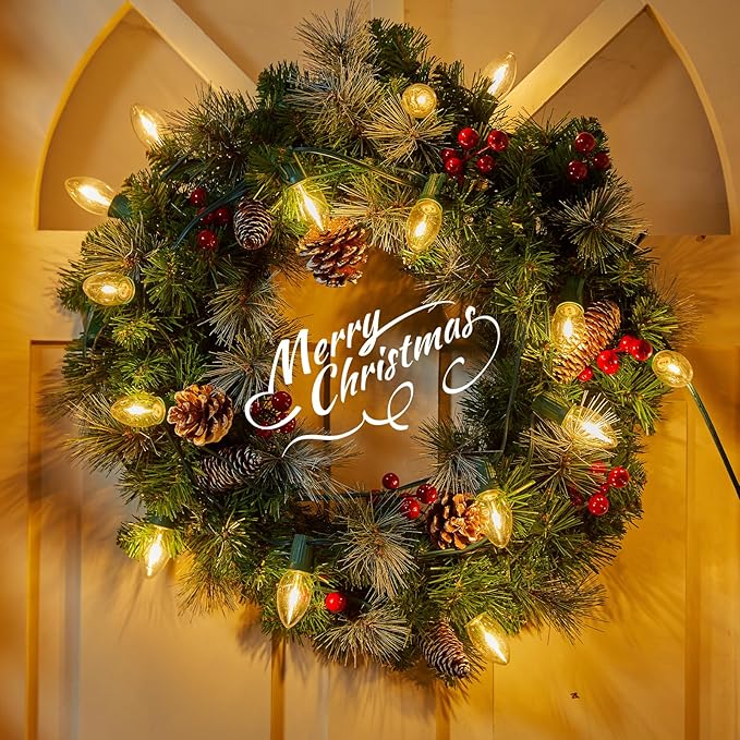 Vintage C9 LED Christmas Lights, 100 Feet C9 String Lights with 100 LED C9 Plastic Bulbs, Waterproof Connectable Lights for Christmas Tree Roofline Garden Patio Backyard Cafe Decor, Warm White