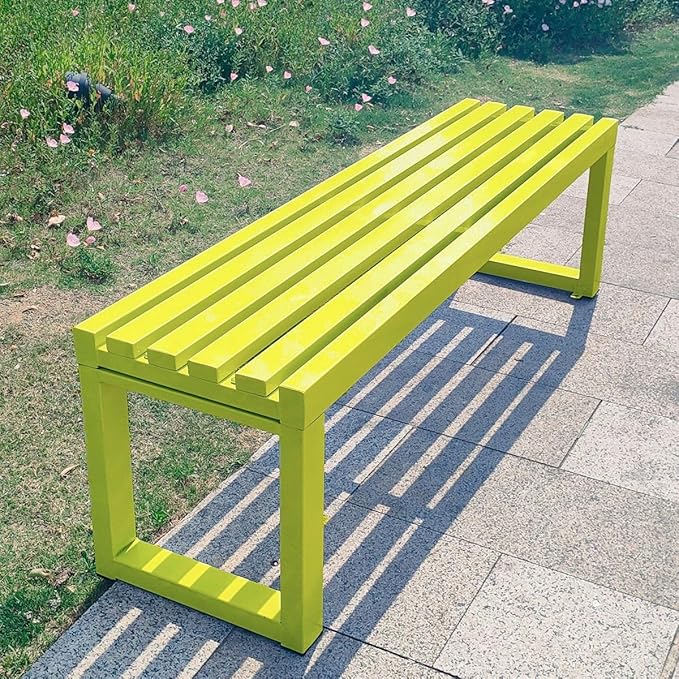 Weatherproof Metal Dining Bench, Outdoor Bench Backless Patio Bench 2-Person Farmhouse Bench Garden Bench for Kitchen, Living Room, Entryway(Yellow,47in)