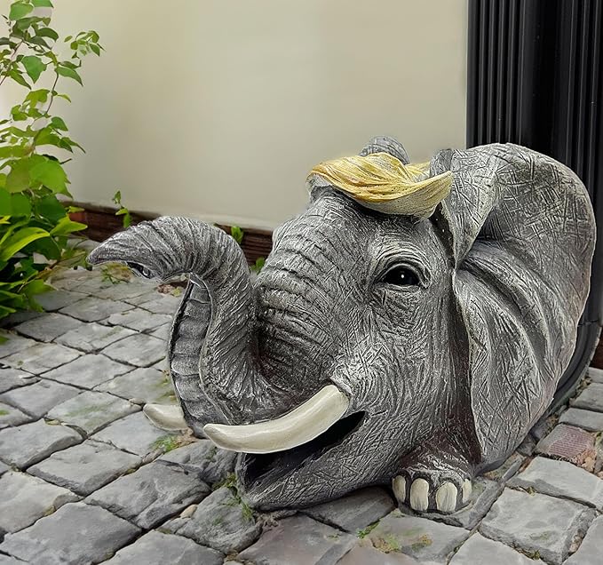 Teaeeno Elephant Decor Statue Gutter Downspout Extension Decorative,Animal Statue Outdoor Decor,3"×4" Rain Gutter Downspout Splash Block,Garden Splash Block Outdoor Sculpture,Rain Downspout Diverter