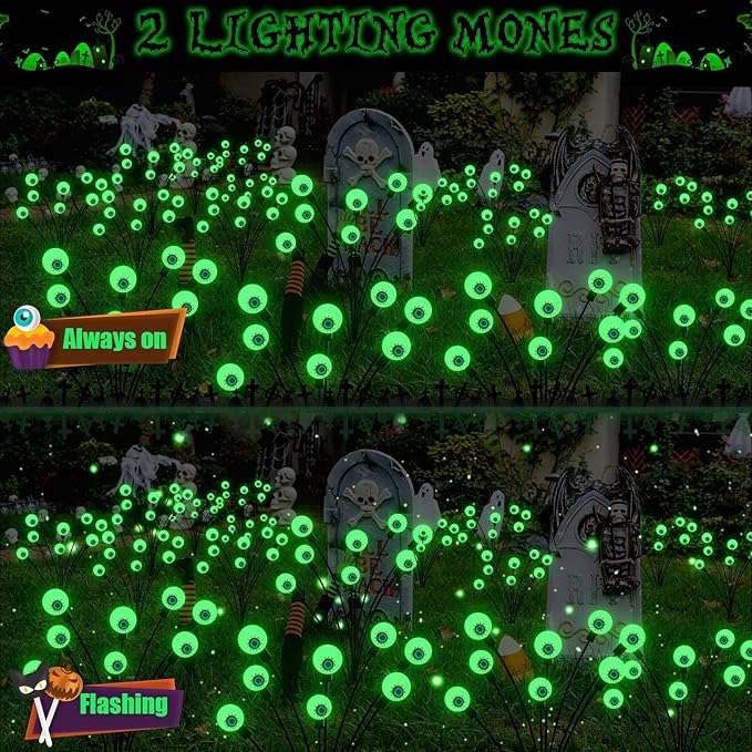 Halloween Decorations Outdoor Solar Scary Eyeball Lights, 4-Pack 32 LED Solar Garden Lights, Waterproof Halloween Night Light Spooky Pathway Lights for Yard Patio Lawn Party