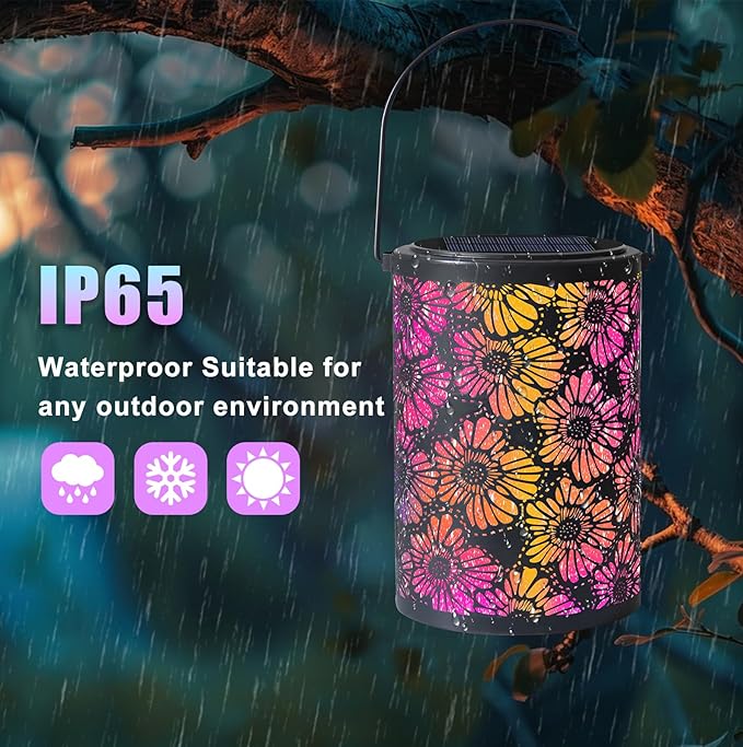 Solar-Powered Iron Art Lantern - Two Lighting Modes Waterproof Hanging Ambiance Lighting for Gardens & Patios, Perfect as Decorative Gift Housewarming Gift Mom Gifts (Leaf)