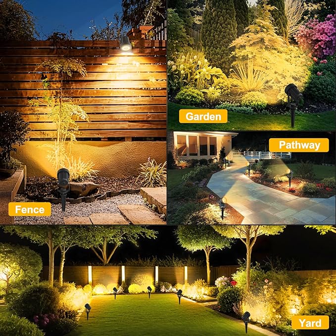 T-SUNUS 6-in-1 Solar Spot Lights for Outdoor Warm White 3000K Landscape Spotlight IP65 Waterproof Separated Panel Uplights with 9.8ft Cable Auto On/Off for Tree Yard Lawn House Driveway Pathway Pool