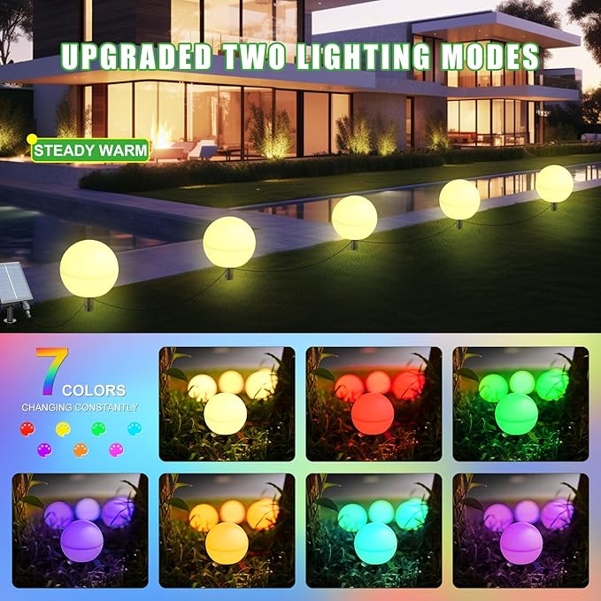 Solar Lights Outdoor Waterproof Decorations, 5 Pack Solar Globe Lights for Outside Color Changing Solar Garden Lights for Christmas Tree Yard Patio Pathway Party Decor