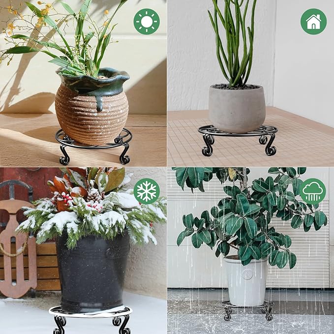 Yimobra 2 Pack Plant Stand for Flower Pot Heavy Duty Potted Holder Indoor Outdoor Metal Rustproof Iron Garden Container Round Supports Rack for Planter (9.4Inches, Black)