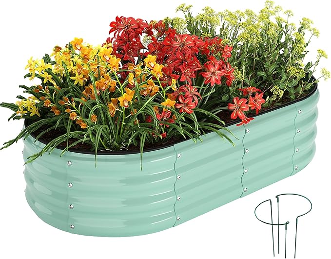 Galvanized Metal Planter Raised Garden Bed Kit for Gardening Outdoor，4x2x1ft Planter Grow Garden Box Raised Flower Bed，Long Vegetable Clearance Herb Raised Garden Beds for Gardening Green