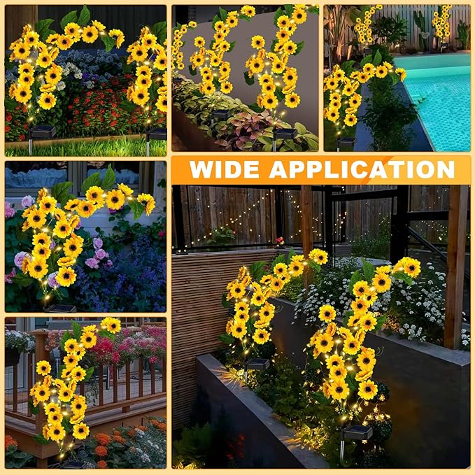 Solar Garden Lights Outdoor, 2 Pack New Sunflower Light for Outside, Solar Willow Vine Light with 46 LED Sunflowers, Waterproof Decor for Yard, Patio, Pathway, Gardening Gifts (2Pack Sunflower)