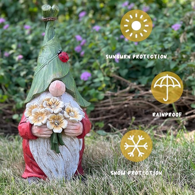 Garden Gnome Statue Outdoor Decor, Solar Garden Gnome Figurine Light, Resin Statues Sculpture for Patio Yard Lawn Outdoor Decorations