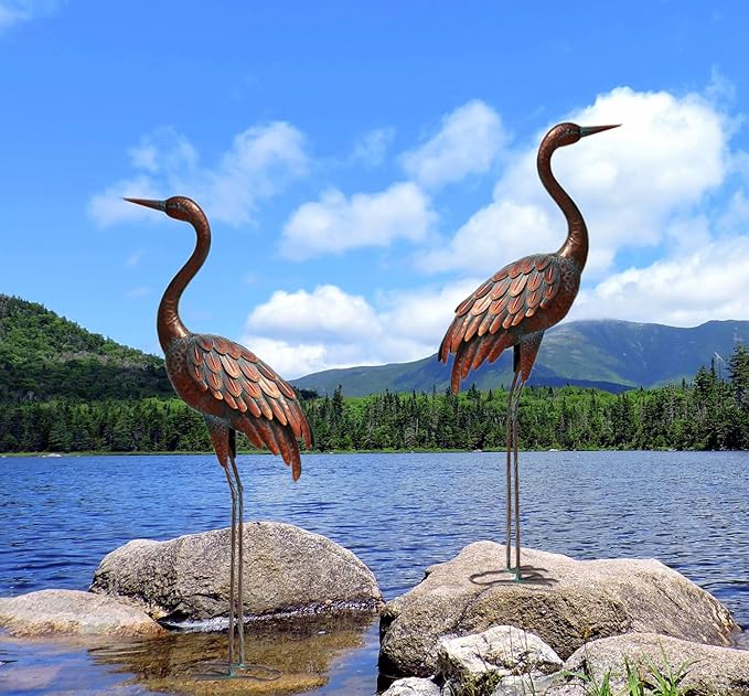 chisheen Outdoor Garden Crane Statues and Sculptures Metal Yard Art Statue for Garden Decoration Large Size (2)