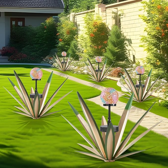 Tequila Rustic Sculpture Metal Yard Decor Hand Painted Metal Agave Garden Statue Green