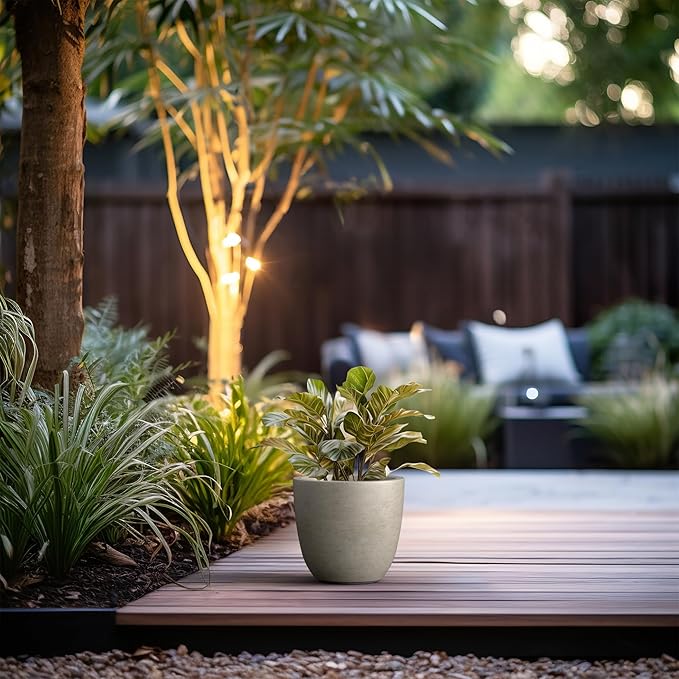 Kante 10 Inch Dia Round Concrete Planter, Indoor Outdoor Large Plant Pot with Drainage Hole and Rubber Plug for Home Patio Garden, Buff Concrete