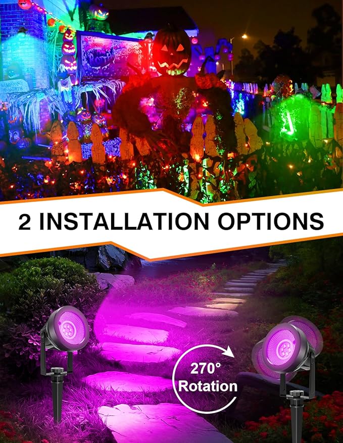 RGB Spotlights Outdoor, Color Changing Landscape Lights, Waterproof Spotlight with US Plug for Yard Tree Garden Path House Halloween Christmas Decoration(6 Pack)